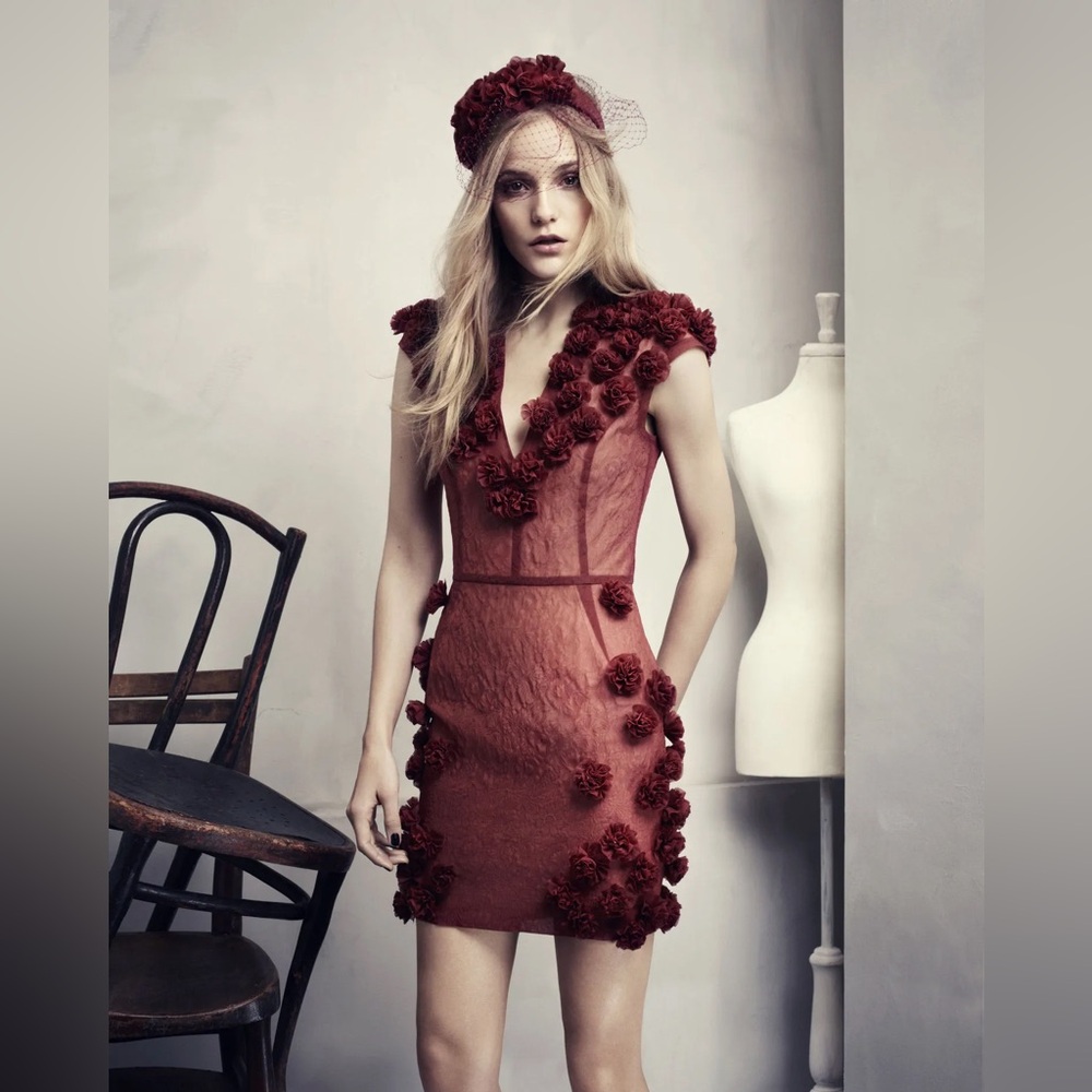 H&M Burgundy Floral Mini Dress